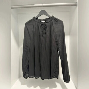 Ophelia Roe Black Long Sleeve pleated  Blouse with lining Size Large